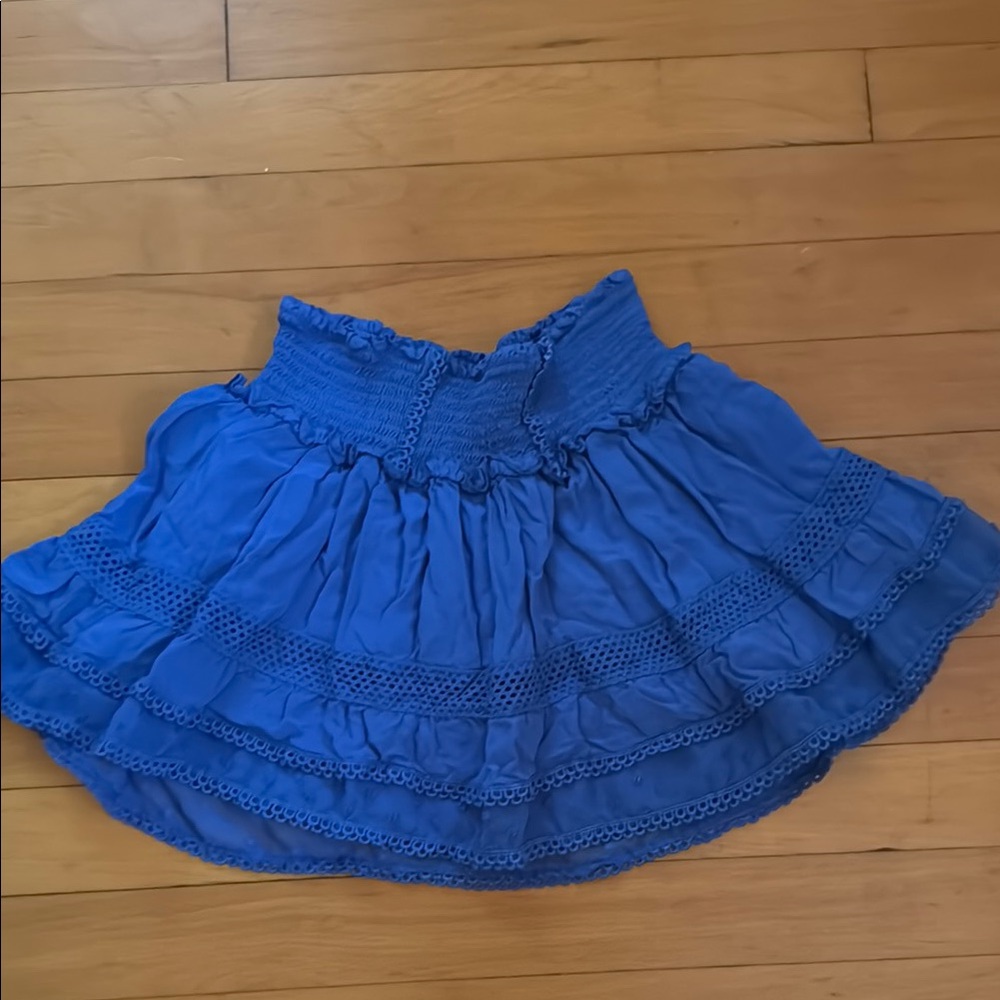 Katie J NYC Blue Bubble Mini Skirt with Smocked Tiered Design